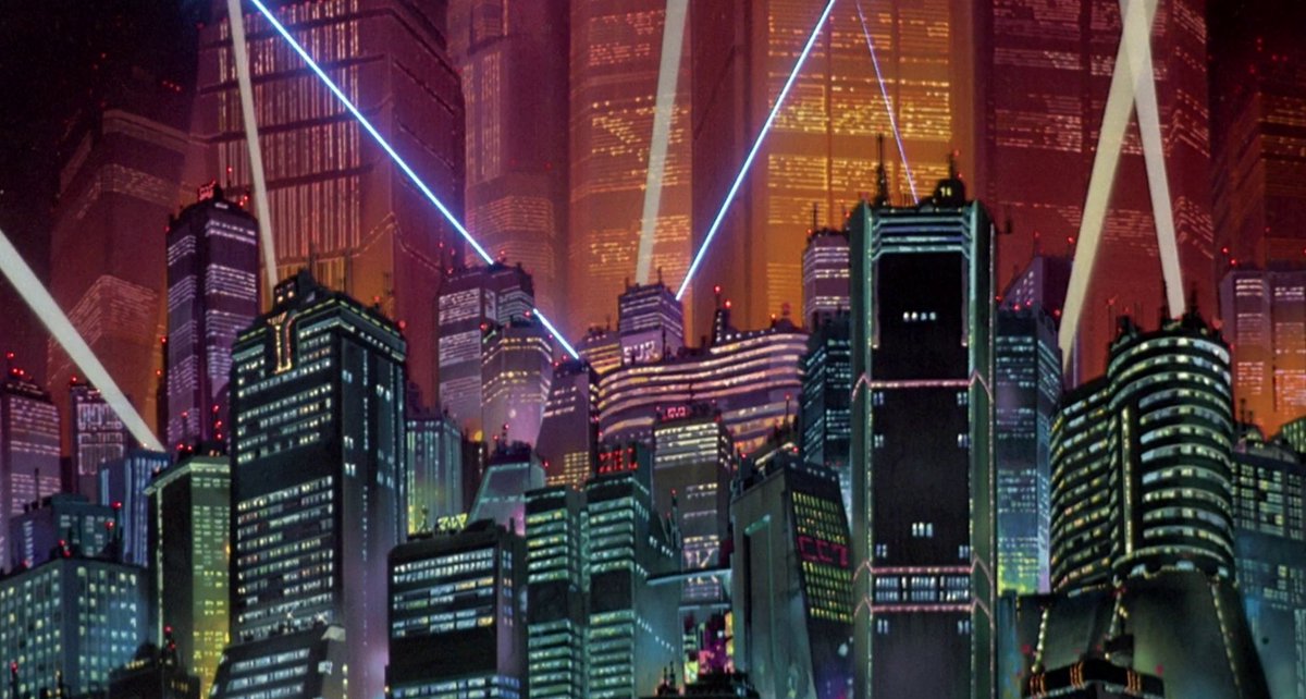 scifried's tweet photo. City lights of Neo-Tokyo in Akira (1988) https://t.co/ZjknuAROmM