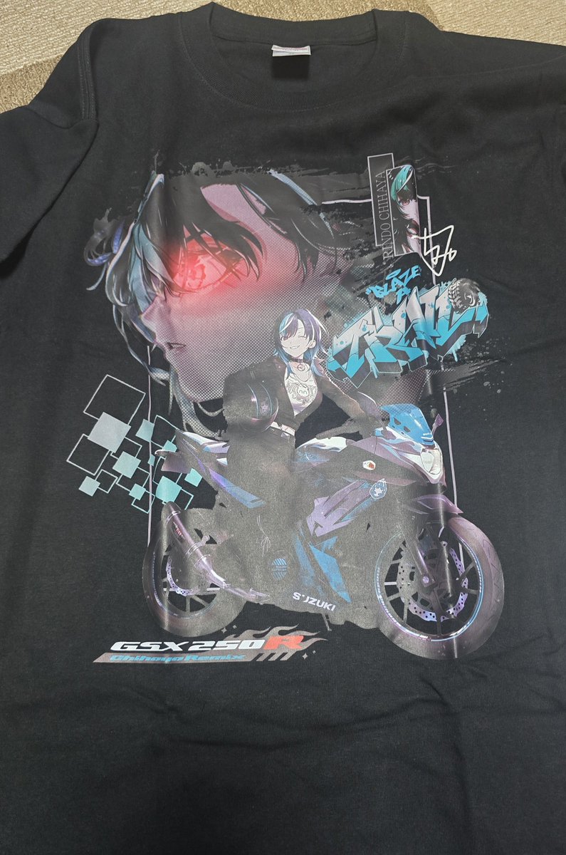 ponco2monkey's tweet photo. ちはのGSXコラボTシャツ届いた❗

これ着てツーリングいきます

#輪堂千速　#SUZUKI　#splashtparty https://t.co/sbwv9ijCt5