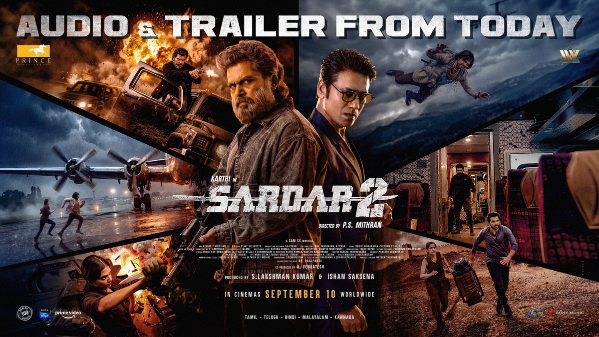 Prince_Pictures's tweet photo. #Sardar2 Trailer and Audio From 8.15 PM Today 🔥

It’s time to go ‘All Guns Blazing’ 💥

All of you, please be at the rendezvous point on time ⚡️

@Karthi_Offl @Psmithran @iam_SJSuryah @ivyofficial2023 @SamCSmusic @george_dop @editorvijay @rajeevan69

@lakku76 @venkatavmedia @ivyofficial2023
@RajaS_official @B4UMotionPics @THEOFFICIALB4U

@rajishavijayan @MalavikaM_ @AshikaRanganath
@iYogiBabu

@dhilipaction @ChethanDsouza @nambi_Filmist @iamSandy_Off @poornimaramasw1 @sivadigitalart

@MrRathna @aashameera @vignesh_muni

@SonyMusicSouth @uie_offl @cinemapayyan @shynu_mash @prosathish 

#OnceAspyAlwaysaSpy
#Sardar2FromSep10