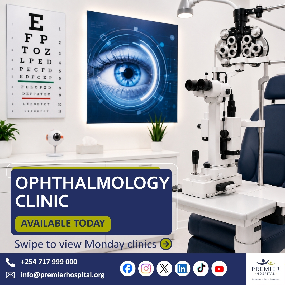 PremierHospKE's tweet photo. Start your week with clearer focus on your health.
Our Ophthalmology Clinic is available today alongside other specialist clinics.
Book your appointment today.
#PremierHospital #EyeCare #MondayClinics #Mombasa #Nyali #LinksRoad #HealthcareKenya https://t.co/8v28gWwQDq