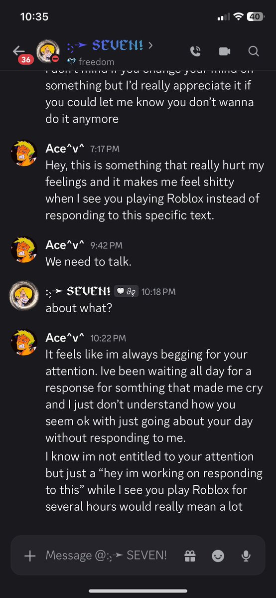 Spinel_of_SHTWT's tweet photo. IMAGINE VENTING TO A PERSON AND THE NEXT THING THEY DO IS FUCKING IGNORE YOU WHILE PLAYING ROBLOX HAHAHAHABBAHA https://t.co/18PT7UZuj9