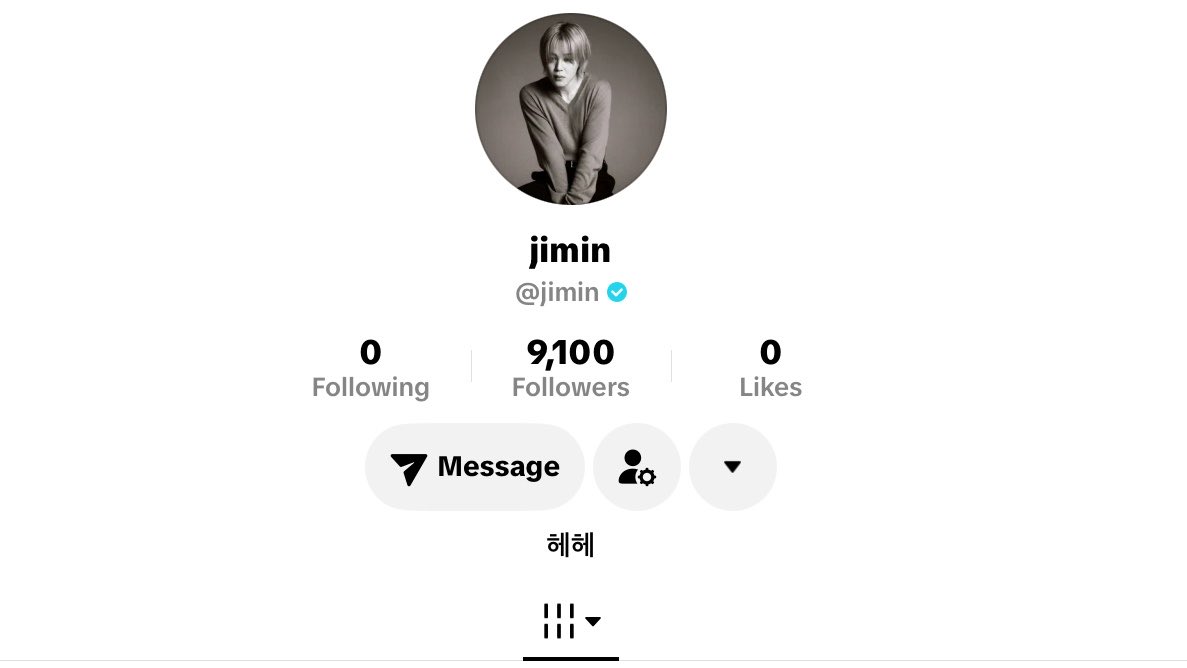 JiminGlobal's tweet photo. 🚨 Jimin has officially opened his TikTok account! 

☆ https://t.co/Uek37kHDA6 

He has also updated his bio to “hehe” https://t.co/eTgPKw0Nj5