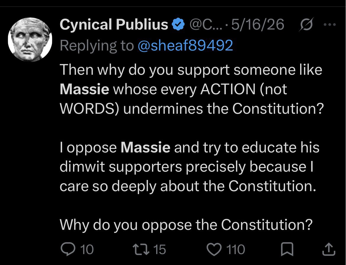 libertyNoKings's tweet photo. 🚨 Before Massie’s primary, @CynicalPublius ran a relentless anti-Massie campaign, called him a ‘toxic narcissist,’ his supporters ‘dimwits,’ even linked Massie fans to antisemitism. Turns out he’s Thomas R. Anderson, listed in Pentagon, assigned to a DoD office, the entire time https://t.co/Nqhae0IZn5