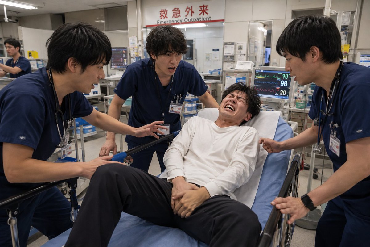uhouhonurse's tweet photo. 救急外来男性看護師が優しくなる症例

第1位🥇

『　　　精巣捻転　　』 https://t.co/iZ7DaDVaIX