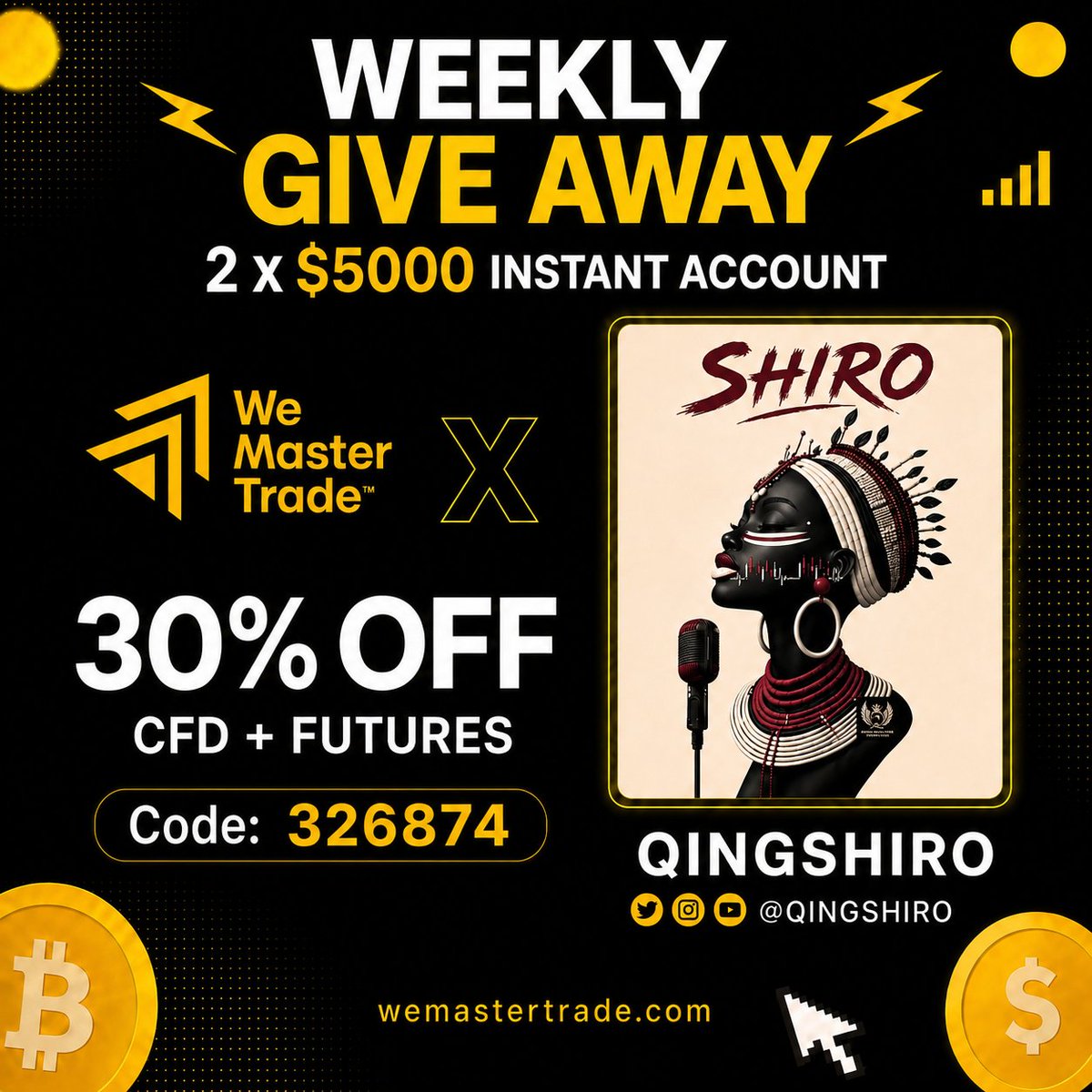 QingShiro's tweet photo. We’ve got 2 × $5,000 instant funded accounts to give away this week.

*Not for people collecting freebies.*

For traders who are actually trying to pass and stay funded.

Drop one thing in the comments:

what’s the one habit that keeps blowing your prop challenge?

I’ll pick from the real answers.
