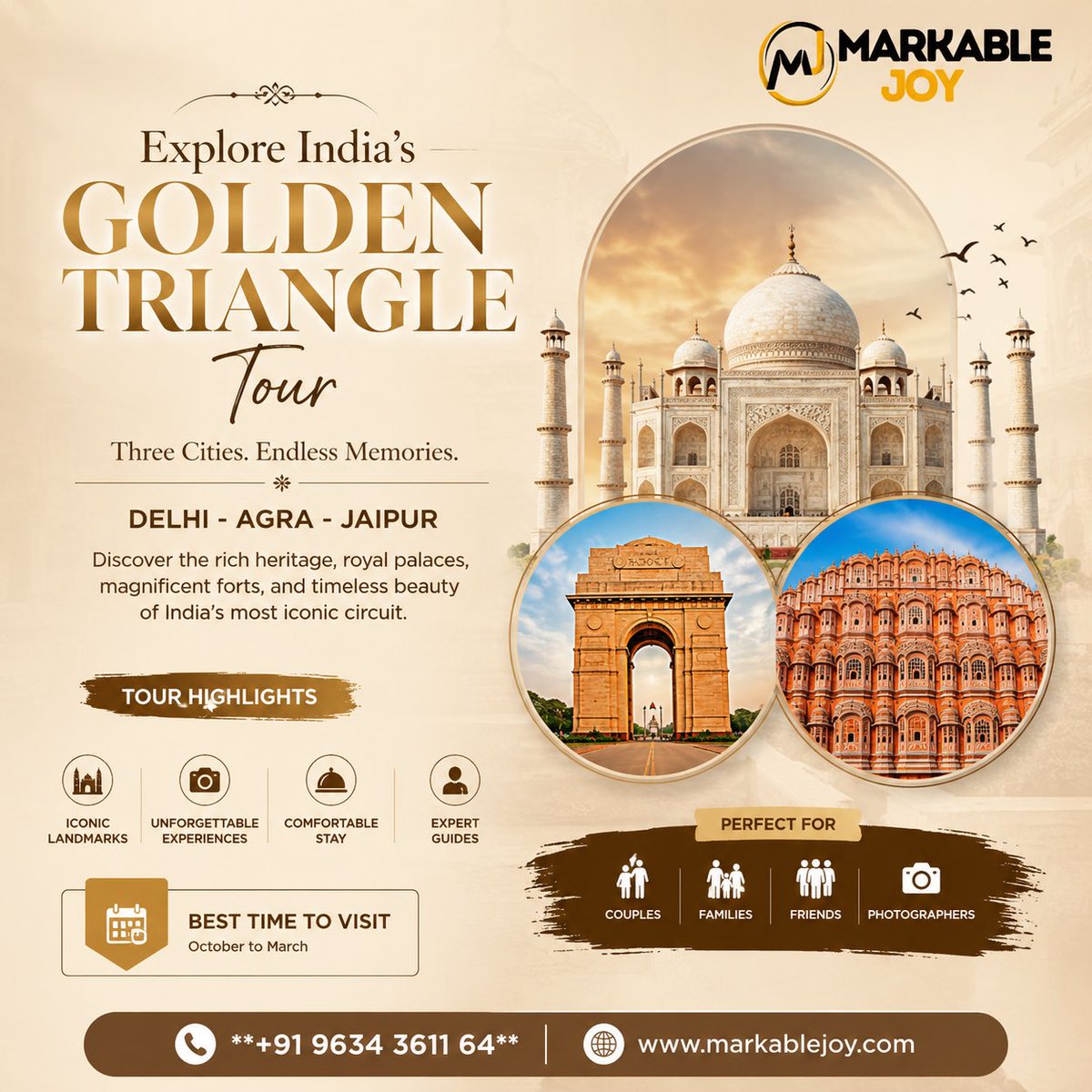 Markablejoy's tweet photo. 🌟🏛️ Experience the perfect blend of history, culture and royal heritage with a Golden Triangle Tour, Trending North India Tour, Popular Delhi Agra Jaipur Package, Famous Mughal &amp; Rajput Heritage, and Best India Tour Package🇮🇳✨ #viral #trend #grow #popular #reach https://t.co/a5Vbw9hAyu