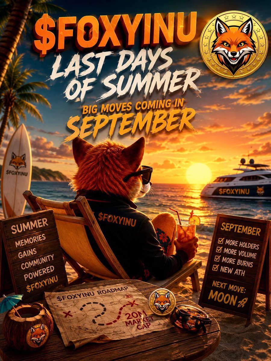 FOXYINU_SOL's tweet photo. ☀️🦊 LAST DAYS OF SUMMER…

$FOXYINU is enjoying the calm before the next move. 👀🔥

September is coming — and the trenches are ready. 💪

More holders. More building. More burns.
🚀 The next move starts now.

#FOXYINU #SOL #MemeCoin #Crypto https://t.co/vbkwPpR5fx