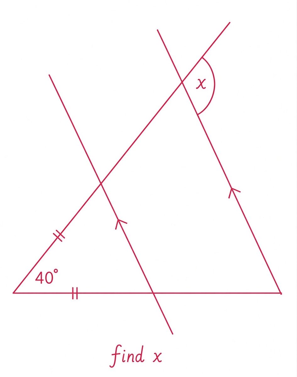 springvioletvw's tweet photo. 180-40=140/2=70 
x = 180-70=110 https://t.co/knVEXOWSug
