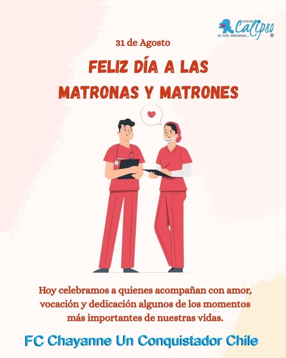 CHICASDECALIPSO's tweet photo. Feliz día a todas las matronas y matrones ❤️❤️.
Gracias por su entrega, vocación y acompañamiento incondicional en los momentos más importantes de la vida. Su labor humana, profesional y llena de empatía deja una huella imborrable en tantas familias. 
Que tengan una hermosa celebración y reciban todo el reconocimiento que se merecen.
Cariños para todos ustedes a lo largo de Chile 🇨🇱 
#FcChayanneUnConquistadorChile @CHAYANNEMUSIC