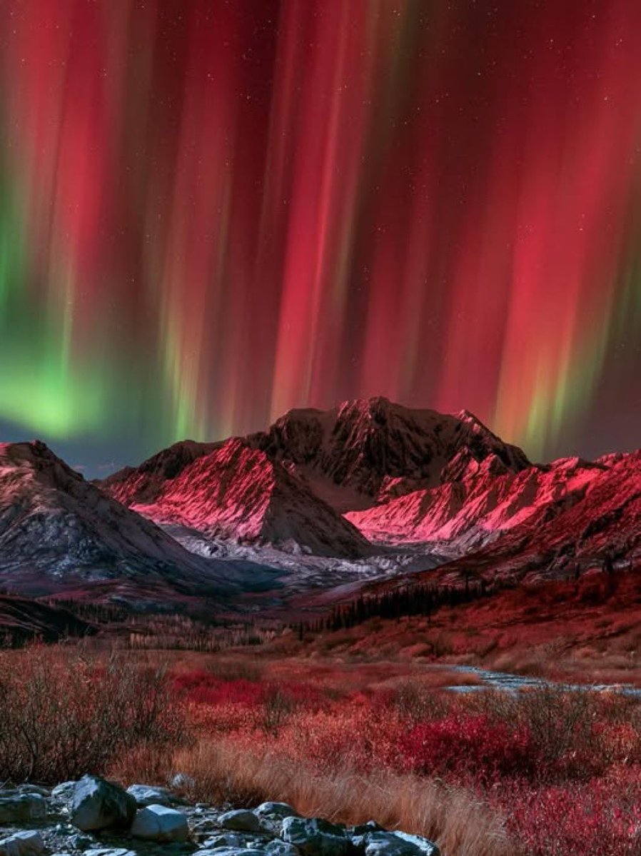 Thespacetechguy's tweet photo. Mountains under a Red Aurora 😮😍 

📍 Denali National Park, Alaska 🇺🇸 https://t.co/xml2OLjVqB