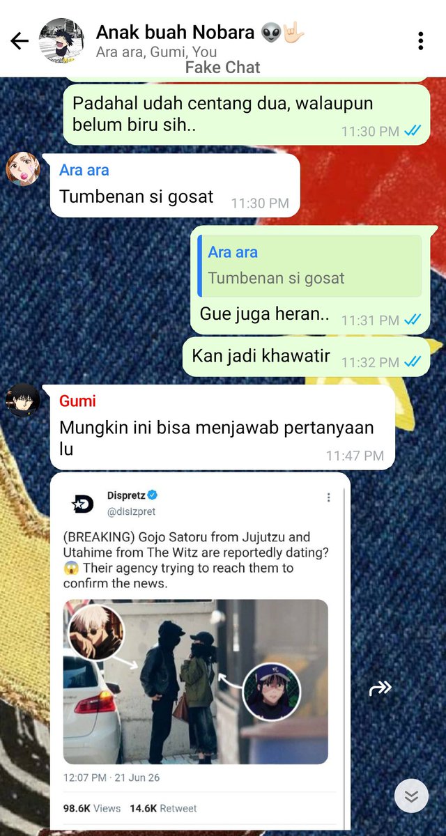 galxcyz's tweet photo. #goyuu few tweets au
Idol Gojo Satoru X non idol Itadori Yuuji
Part 2

Yuuji tiba-tiba dikejutkan dengan rumor Gojo berpacaran dengan teman sesama idol? Apa gojo selingkuh? https://t.co/MNdl1Bc1aj