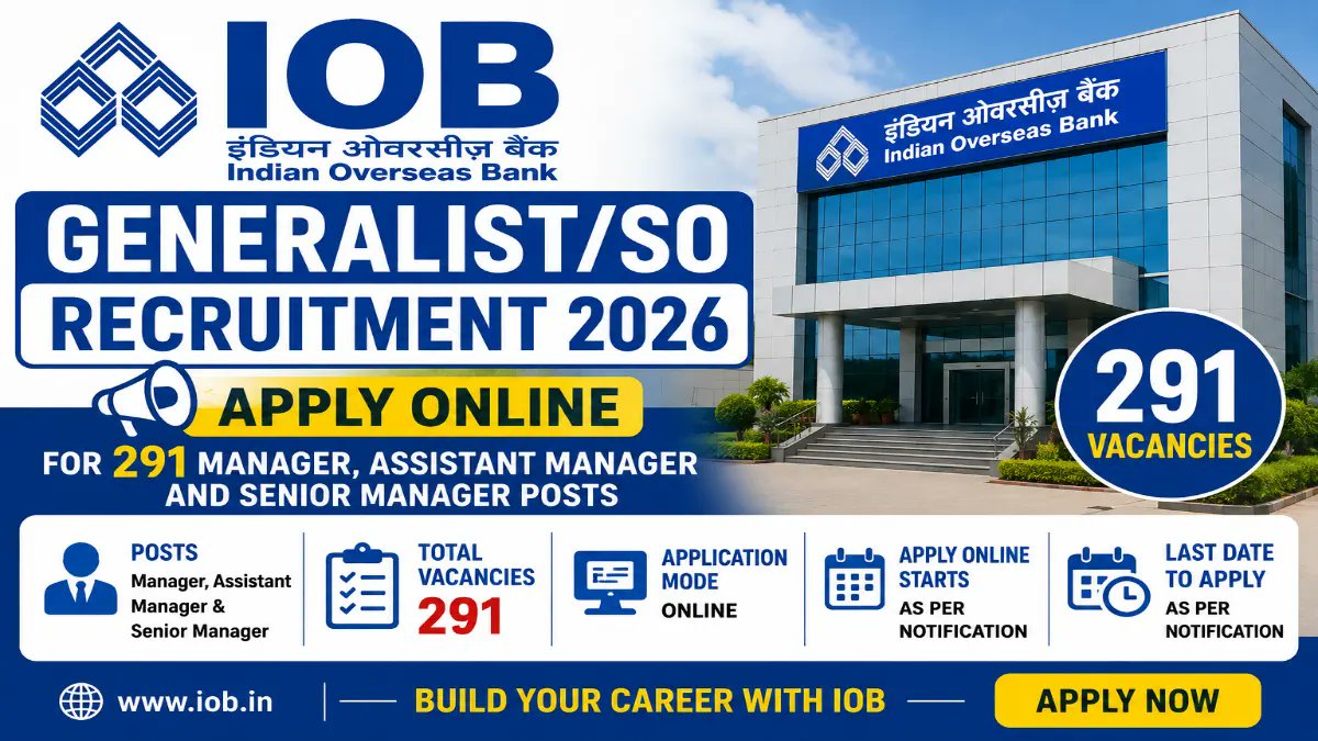 Sarkari_Result1's tweet photo. #IOB #Generalist / Specialist #Officer Recruitment 2026 OUT – Apply Online 291 Posts
@Sarkari_Result1 #SarkariResult
Click Below Link To Apply
https://t.co/nVW07Et3D4 https://t.co/lzLUqGUeAb