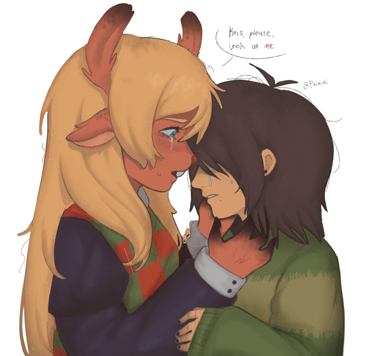 pwimimi's tweet photo. Tried experimenting with my rendering on this one... I think I cooked a little😂 
 #kriselle #DELTARUNE https://t.co/eJKsxetxCb