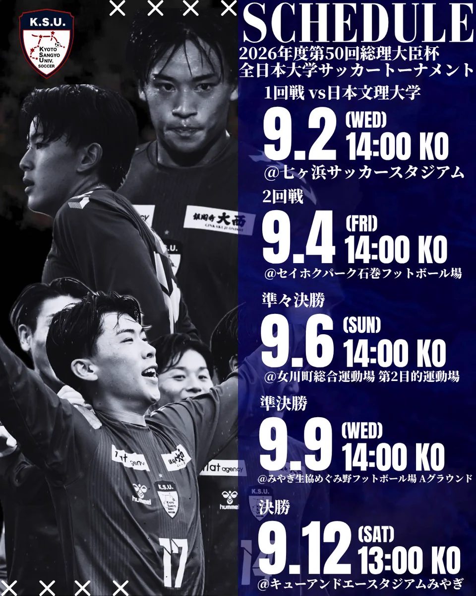 京都産業大学サッカー部 ホームユニホーム 2019シーズン 京都産業大学