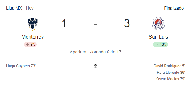 kevin_levinmr's tweet photo. Este era el partido ganable para Monterrey, el juego ideal para volver a ganar, se regalo el equipo de Almeyda, inexistente en la defensa, San Luis fue quien más intento a lo largo del juego y merecidamente se llevan los 3 puntos. https://t.co/ic5tWj29MG