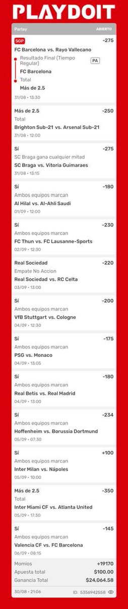 ParlayM10's tweet photo. Vamos a darle la segunda bala 
$100 para $24,000 
Si se gana vamos a regalar $4000 entre los primero 10 comentarios 🔥🔥🔥🔥🔥 https://t.co/xg6xVMxcMr