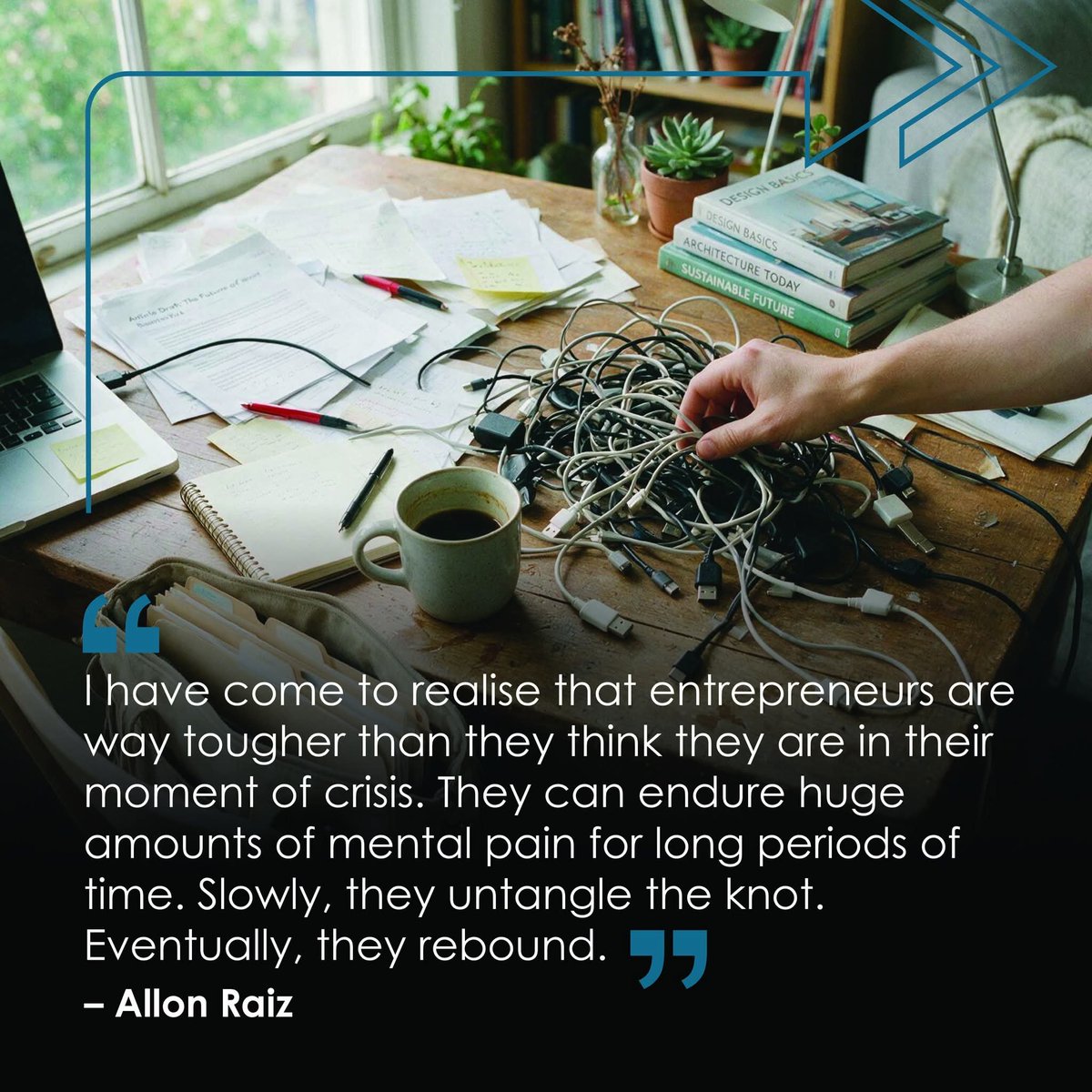 allonraiz's tweet photo. I have come to realise that entrepreneurs are way tougher than they think they are in their moment of crisis. They can endure huge amounts of mental pain for long periods of time. Slowly, they untangle the knot. Eventually they rebound. https://t.co/3X5zEQtjtw