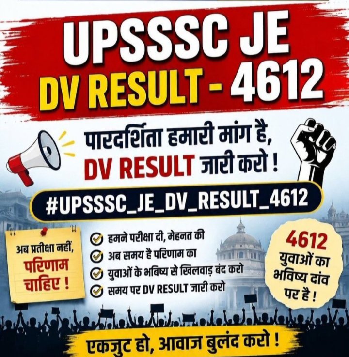 RohitVe78299083's tweet photo. हमारा हक - हमारा अधिकार!

UPSSSC JE 3 साल होने को है अभी तक VACANCY FINAL नही हुआ..
#UPSSSC_JE_DV_RESULT_4612 https://t.co/VkfukiASfw