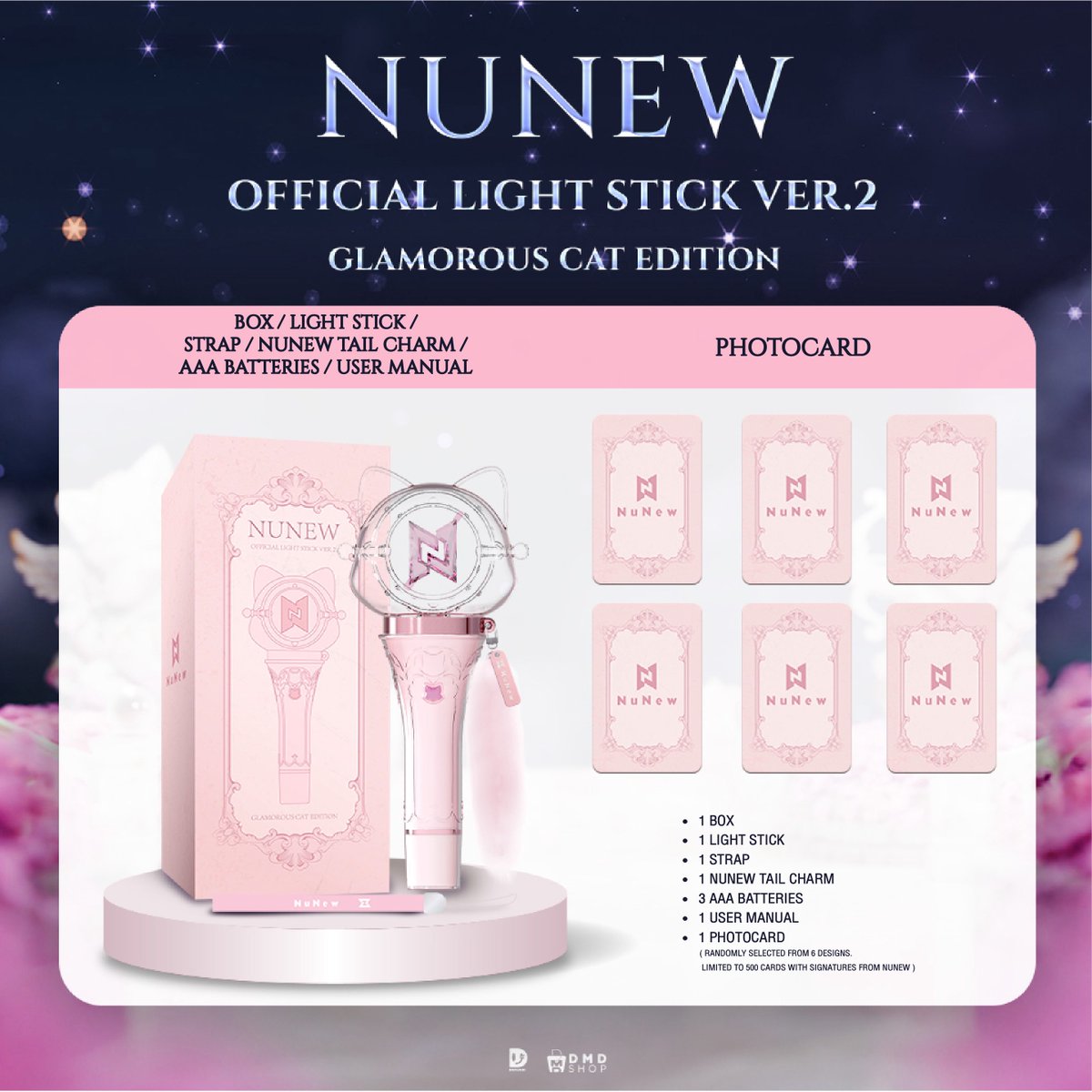 DomundiTV's tweet photo. Full Set of ✨ 𝐍𝐔𝐍𝐄𝐖 𝐎𝐅𝐅𝐈𝐂𝐈𝐀𝐋 𝐋𝐈𝐆𝐇𝐓 𝐒𝐓𝐈𝐂𝐊 𝐕𝐄𝐑. 𝟐
𝐆𝐋𝐀𝐌𝐎𝐑𝐎𝐔𝐒 𝐂𝐀𝐓 𝐄𝐃𝐈𝐓𝐈𝐎𝐍 😸🩷

Your endless sparkle begins with the official light stick set, with a chance to receive a Limited Signed Random Photocard from NuNew. ✨🩷

🚨 𝑹𝒆𝒄𝒐𝒎𝒎𝒆𝒏𝒅𝒂𝒕𝒊𝒐𝒏
เพื่อให้มั่นใจว่าสามารถใช้งานแท่งไฟได้อย่างต่อเนื่องตลอดระยะเวลาการแสดงคอนเสิร์ต ขอแนะนำให้เตรียมแบตเตอรี่ AAA Alkaline สำรองเพิ่มเติมอย่างน้อย 1 ชุด เพื่อประสิทธิภาพในการใช้งานที่ดีที่สุด

To ensure uninterrupted use of the light stick throughout the concert, it is recommended to prepare at least one additional set of AAA alkaline batteries for optimal performance.

#NuNewOfficialLightStickV2
#NuNew
#NuNew2ndConcert
#DMDSHOP