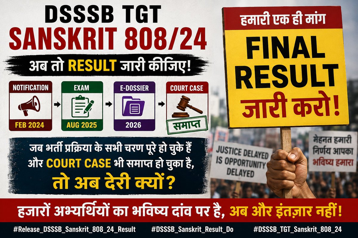 DEVASHISHPURO17's tweet photo. @dsssbofficial Thousands of candidates are waiting! We request @DSSSB_OFFICIAL to declare the result of TGT Sanskrit (Post Code 808/24) without further delay. Stop the endless wait &amp; respect aspirants' hard work! 📢
#Release_DSSSB_808_24_Result #DSSSB_TGTSanskrit #DSSSB_Result_Do #DSSSB https://t.co/V49Z2k64lo