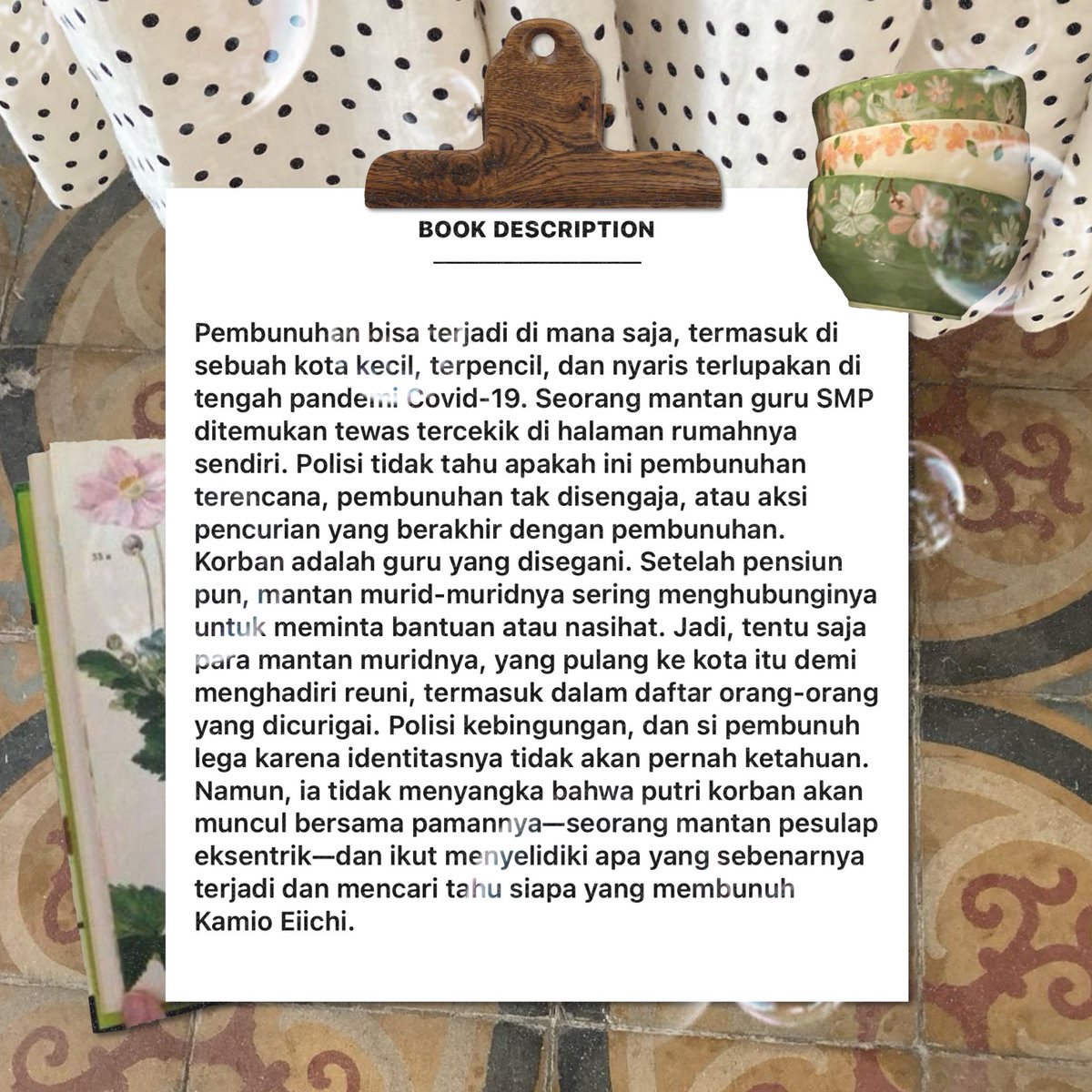 Buibliophile's tweet photo. ARINI’S CURRENT READ 📖

Title: Black Showman dan Pembunuhan di Kota Tak Bernama 
Author: Keigo Higashino
Release Year: 2021
Pages Amount: 516
Genre: Fiction, Mystery, Thriller 
Platform: Offline https://t.co/88aqxyFzT1