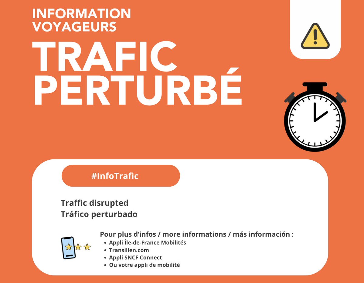RERE_SNCF's tweet photo. 🔴#InfoTrafic #RERE

Le trafic est perturbé sur l'ensemble de la ligne dans les deux sens de circulation.

Motif : Malaise voyageur à bord d'un train en gare de Pantin. https://t.co/J2XXLyLCwg