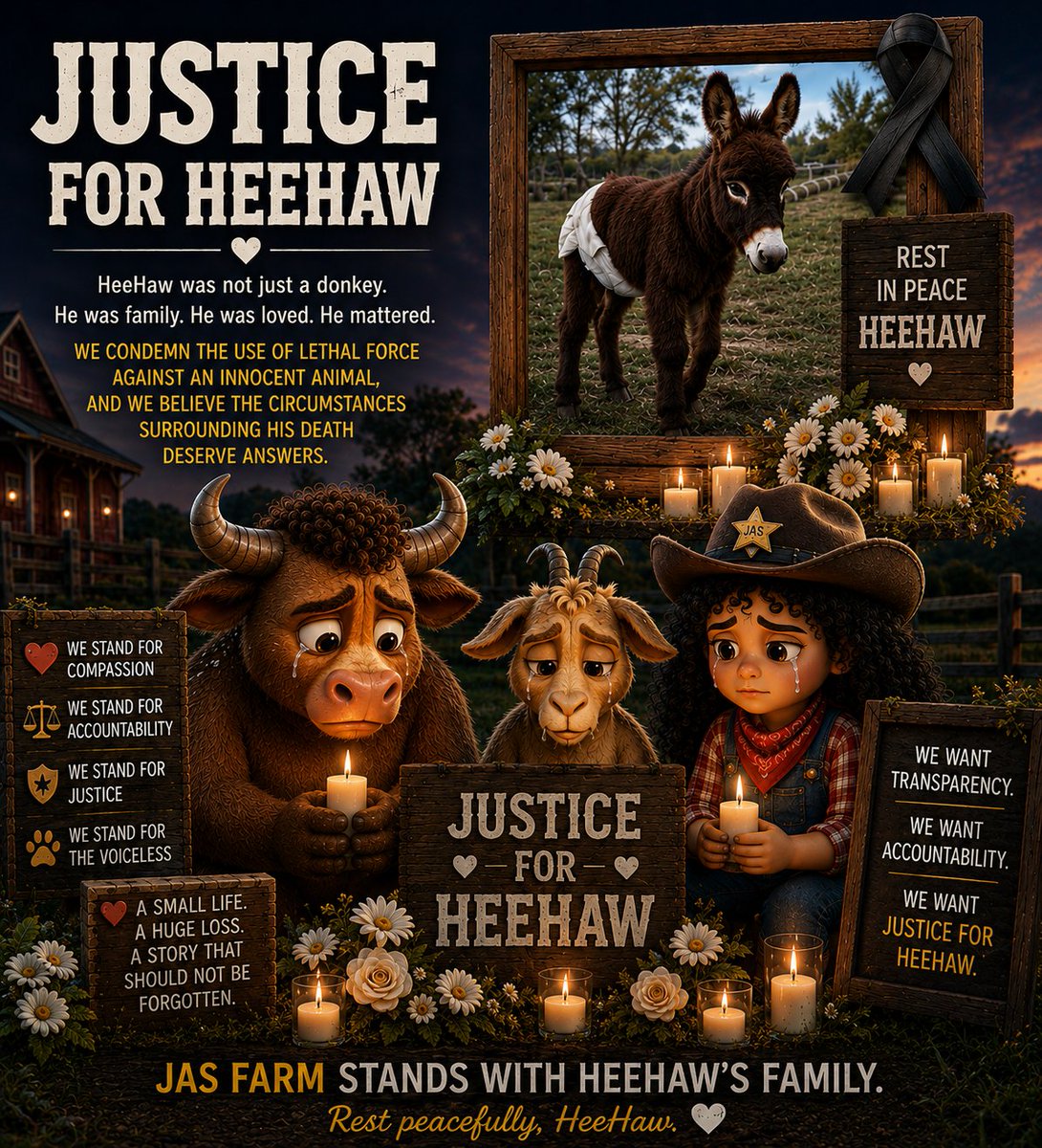 JasFarm_'s tweet photo. Justice for HeeHaw. ๐ค
A small life, a huge loss. We stand for compassion, transparency & accountability.
Rest peacefully, HeeHaw. ๐๏ธ
@Justice4HeeHaw
#JasFarm #GrowTogether https://t.co/VZd49fOnQk