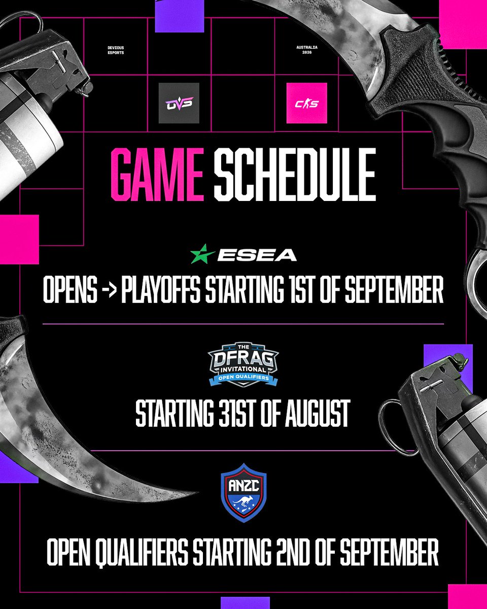 DVSOCE's tweet photo. Another week of competition awaits
Our first week of September schedule ποΈ
Every tournament mattersβ¦ and every point has its value! β‘οΈ
#StayDevious - #CounterStrike https://t.co/l2yPvd8n0t