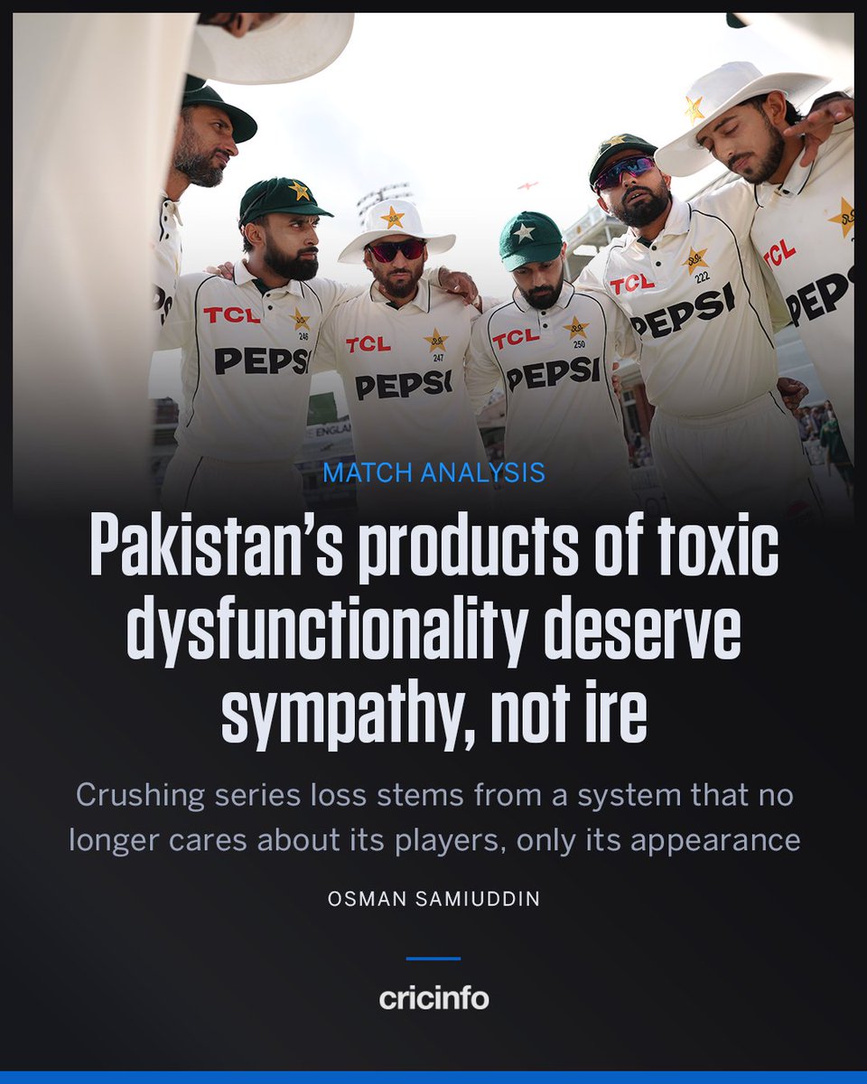 cricinfo's tweet photo. If we are really to call this the weakest Pakistan side ever, we must necessarily preface it by saying they are the product of the worst administrative period in Pakistan's history 

Osman Samiuddin writes ✍️: https://t.co/atLEBgjZ5O https://t.co/kYLPHJRbVf