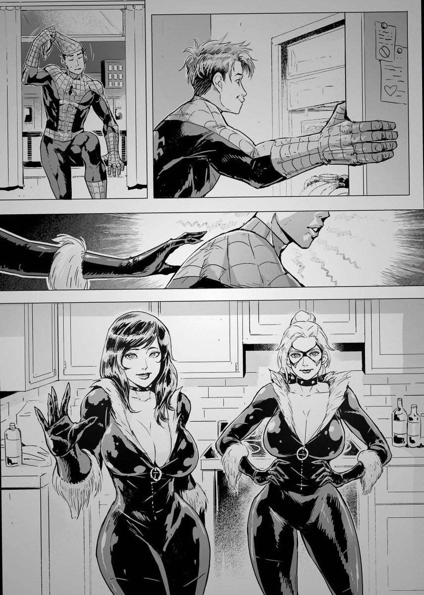AlbinNworld's tweet photo. "Tiger just hit the jackpot" Black Cat, Mary Jane Watson, and Peter Parker by Cirenk https://t.co/mtaxdzwmYl