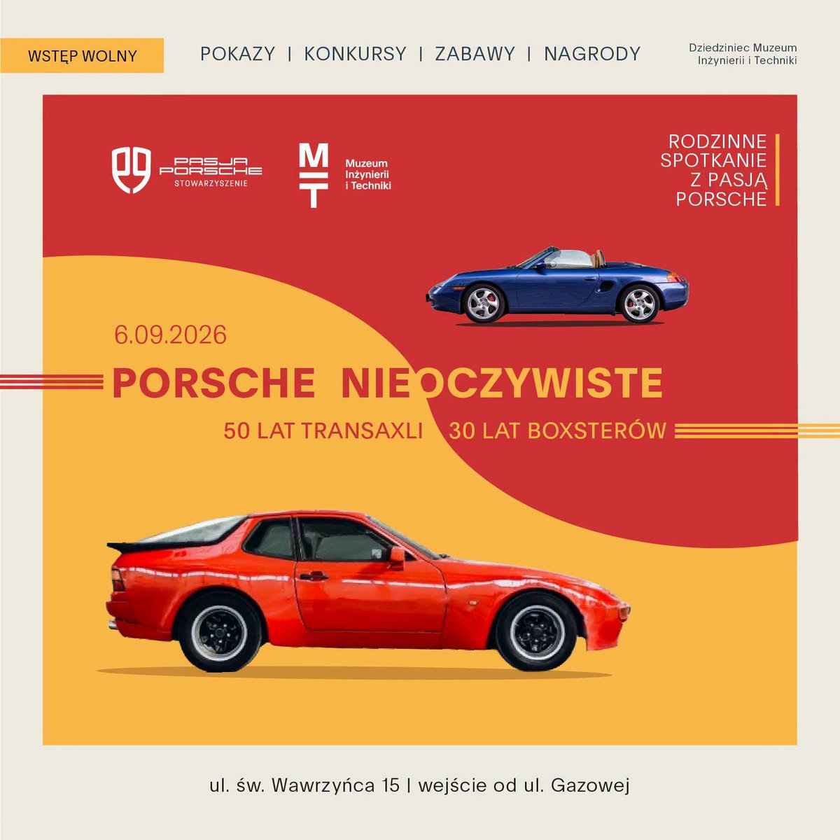 MITKrakow's tweet photo. 🏎️ 6 września #PasjaPorsche wraca do Zajezdni! „Porsche Nieoczywiste”: Transaxle, Boxstery i Caymany, prezentacje i spotkania z właścicielami
🎟️ Wstęp wolny! Wawrzyńca 15 https://t.co/8ZH2cRAMt0