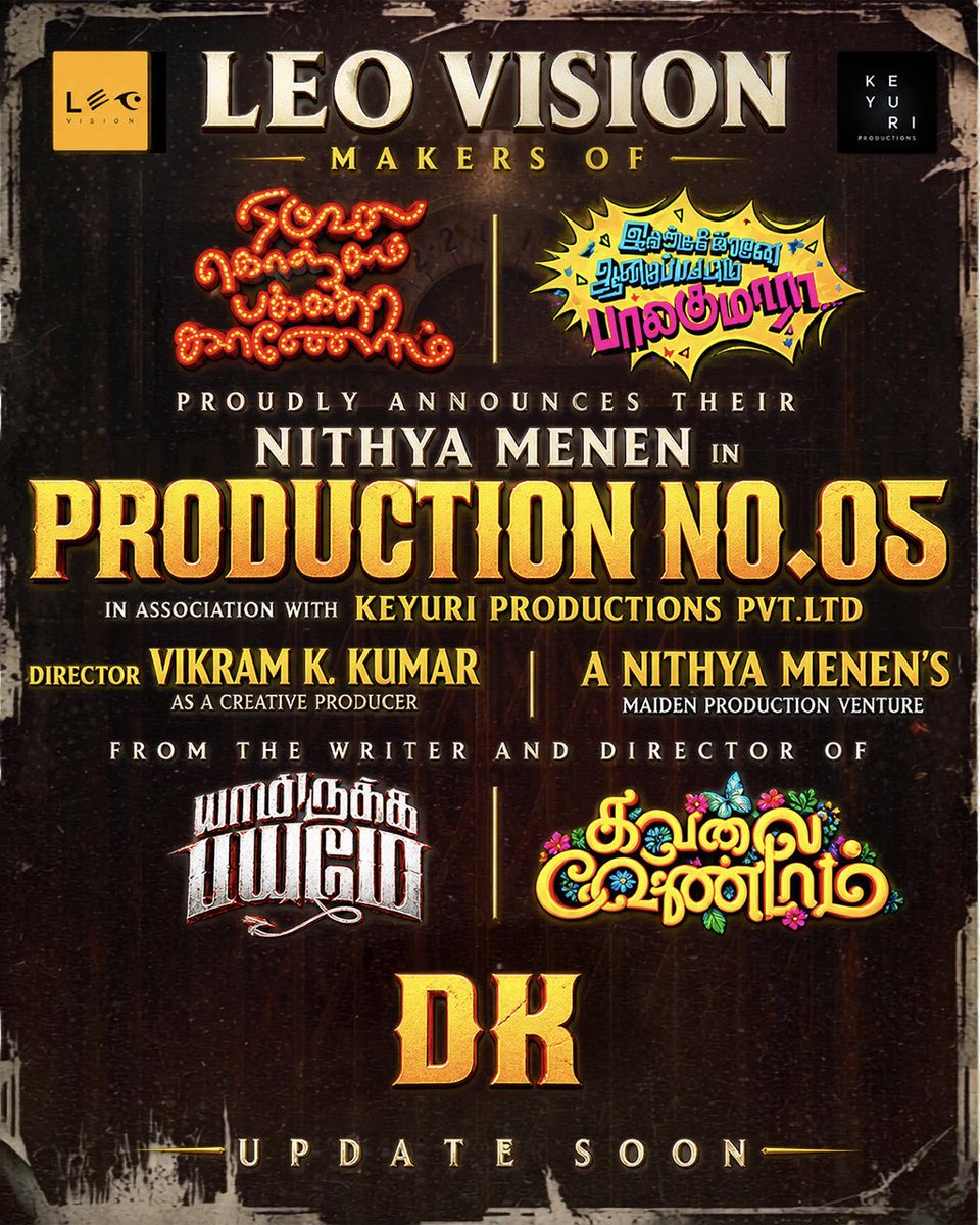 Prakashpro_'s tweet photo. Fantasy. Madness. A whole lot of darkness 🖤

@LEOVISIONS1995 #ProductionNo5 is gearing up for a wickedly exhilarating ride!

In Association with @Keyuri_NM

Starring @NithyaaMenen

Written and Directed By #DK

Creative Producer @Vikram_K_Kumar

@rajkumarleo @Beaconpr_ https://t.co/9cGgnRRk8c