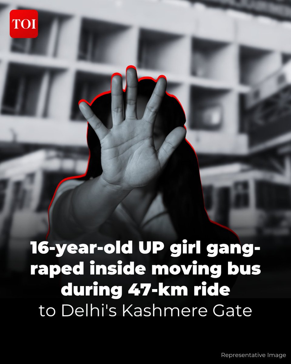 timesofindia's tweet photo. A 16-year-old Class 11 student from #UttarPradesh was allegedly gang-raped inside a moving sleeper #bus after she boarded the #vehicle seeking help while stranded in heavy #rain, #police said.

The incident took place on the night of August 4 after the #teenager, from #Mainpuri district, left #home following a disagreement with her #family and set out to meet her cousin in #Noida.

Know more 🔗 https://t.co/BDxFVDNXVG

News beyond the headlines — on the TOI App 👉 https://t.co/ogFaRsVinV