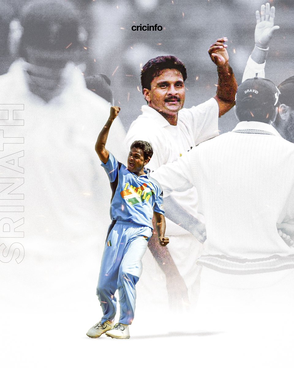 cricinfo's tweet photo. He heralded a period of awakening for Indian pace bowling. 

On his day, he was outstanding. A strong shoulder action helped him hit the pitch with force, and he bowled mainly incutters and inswingers, though in the right conditions he could move it the other way. 

More than two decades after he retired from Indian cricket, he remained comfortably the country's leading ODI wicket-taker. Happy birthday, Javagal Srinath 🎁