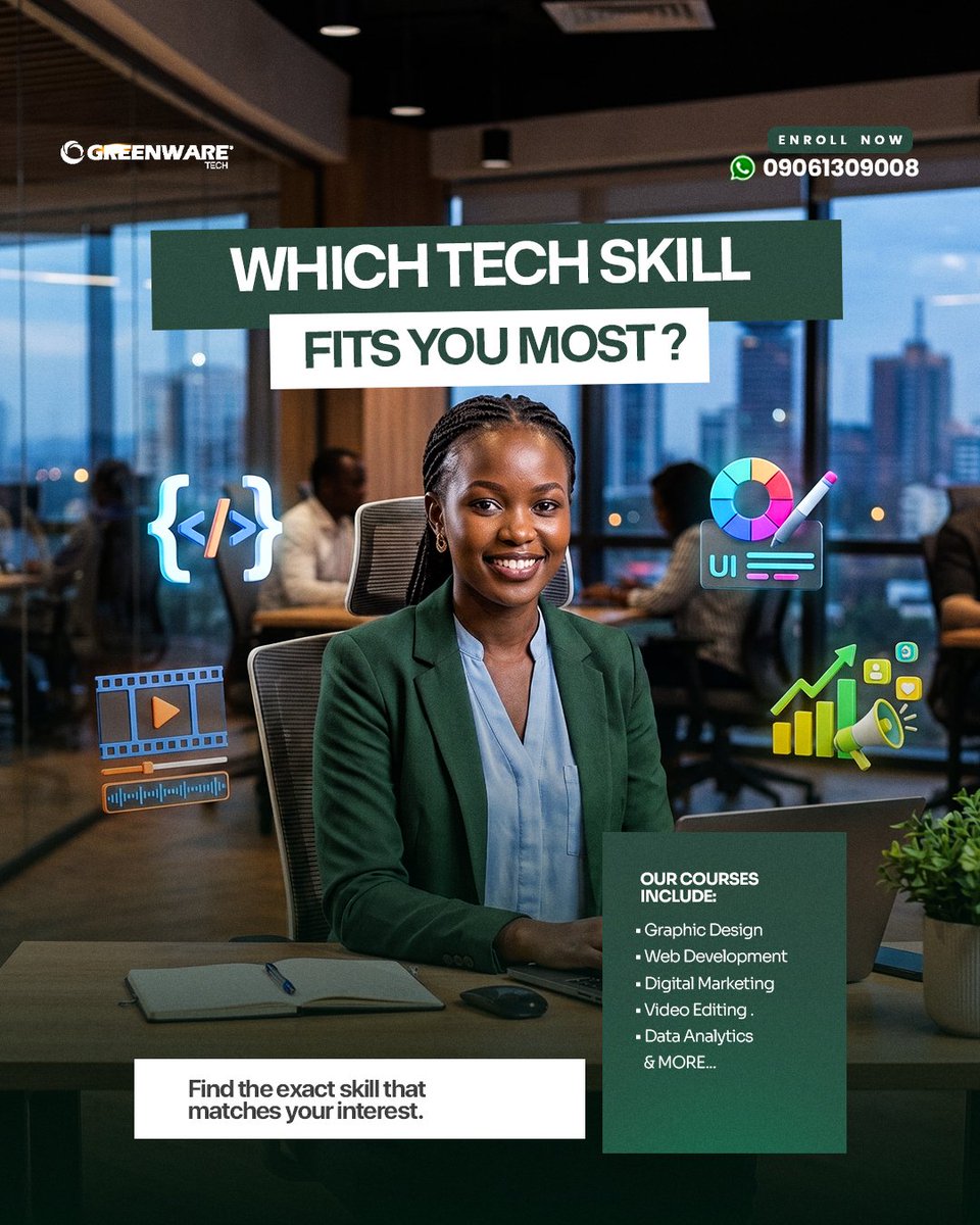 GreenWareTech's tweet photo. Not sure which tech skill is right for you?

Explore your options, find your fit, and start learning.

📲 09061309008

#greenwaretech
#tech2026 
#techschoolinlagos 
#careerintech 
#techtraining https://t.co/DICzENoZ4d