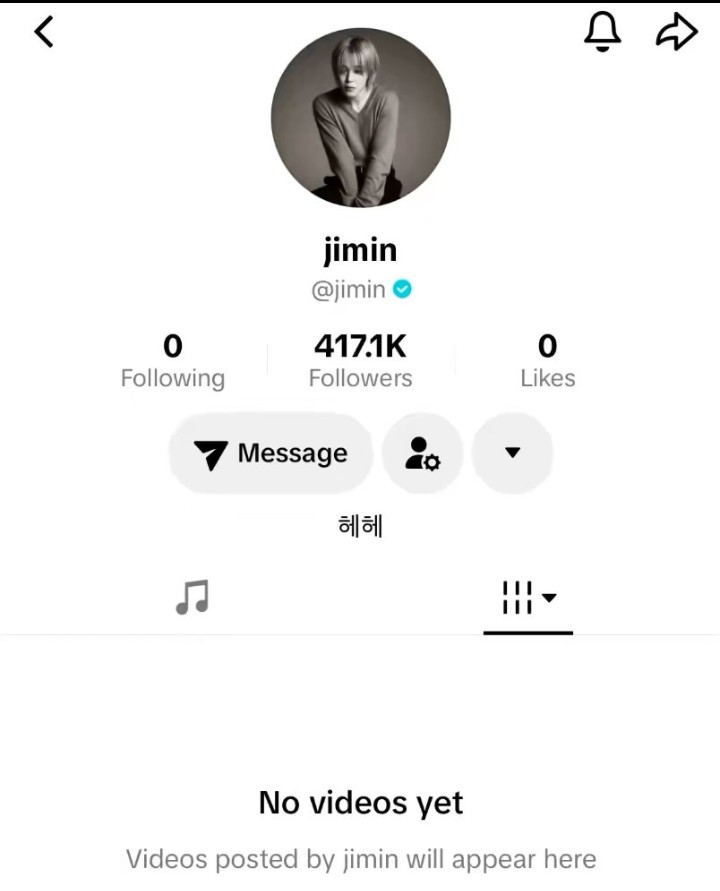 PopMedia_1's tweet photo. Jimin has now opened his official TikTok account. https://t.co/IclVqqroxq