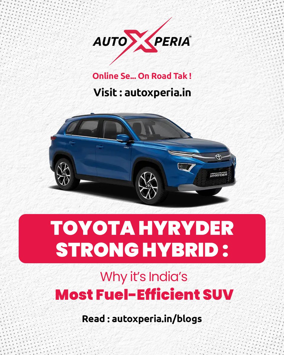 AutoXperiaIndia's tweet photo. 🚙 Toyota Hyryder Strong Hybrid: Why is it one of India’s most fuel-efficient SUVs? ⚡

Explore its hybrid technology, efficiency, and why it could be a smart choice for your next SUV.

📖 Read more on AutoXperia Blogs

#AutoXperia #ToyotaHyryder #HybridSUV #FuelEfficiency https://t.co/bBgZZRINbB