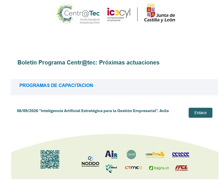 empresasjcyl's tweet photo. 🗓️Volvemos con fuerza después del periodo estival 
Agenda la primera cita de septiembre con #Centratec 
¿Te lo vas a perder? 
👉https://t.co/jCiHSeAOen 
 #RIS3CyL #innovación #talento @TheAirInstitut @CARTIFCT @Fcesefor @CETECE_ @Cidaut @Fundacion_CTME @ITAGRAC @_ITCL @RedNODDO https://t.co/dlhSkHMv5s