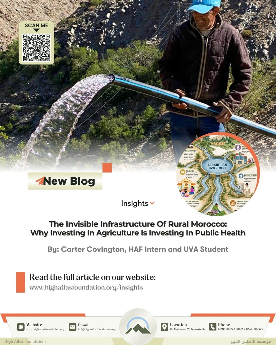 AtlasHigh's tweet photo. "Investing in agriculture is investing in public health." HAF intern &amp; @UVA  student Carter Covington breaks down how clean water, local cooperatives &amp; farming form rural Morocco's invisible health infrastructure. 

🔗 Read the full blog: https://t.co/wznpQmKSQ0

#HAF #Morocco https://t.co/wWInsMTZ2X