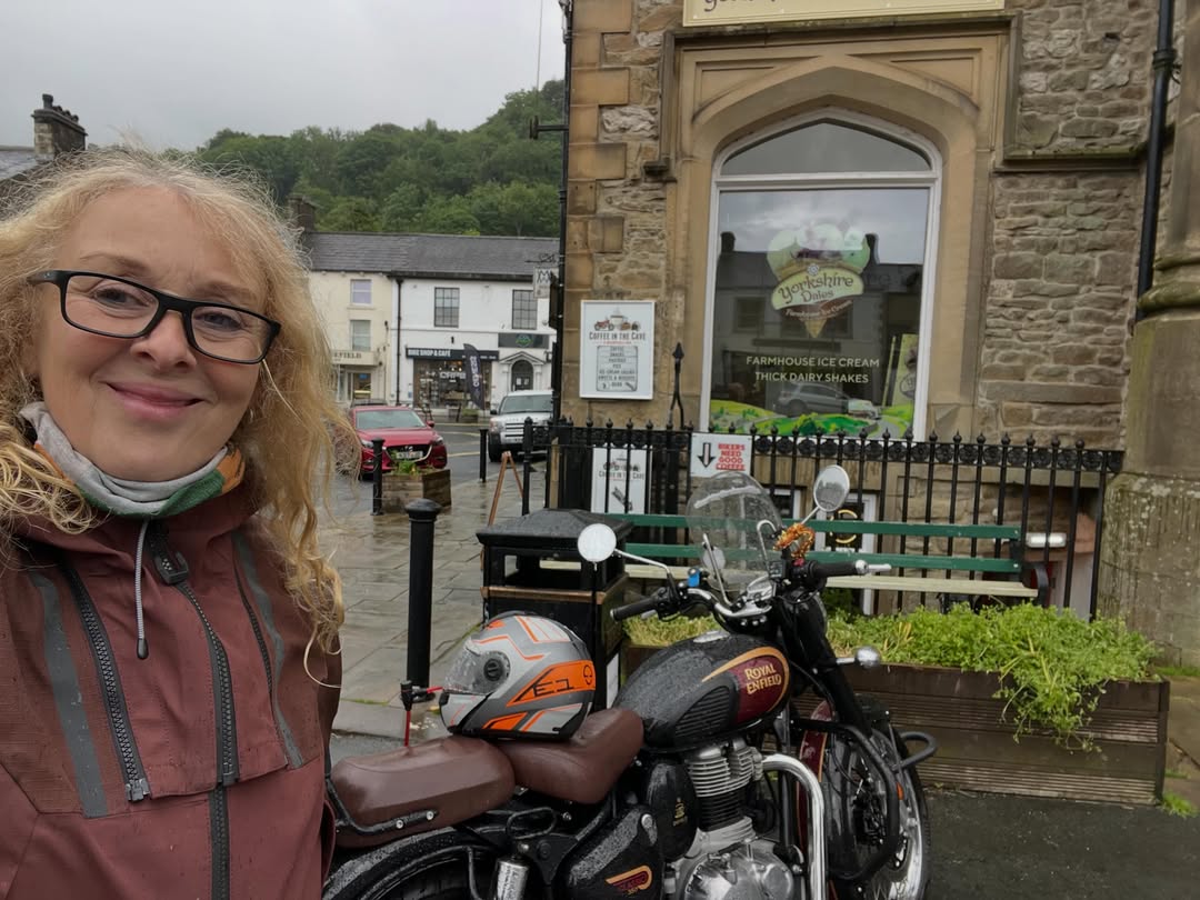 LavernaFayeks's tweet photo. I rode through the rain today to support a friend taking over her own motorcycle café. Most people wait for the perfect moment to pursue a dream. Life’s short—do it now. Good luck, Carla, and enjoy the great coffee. https://t.co/zvBuK0oRye