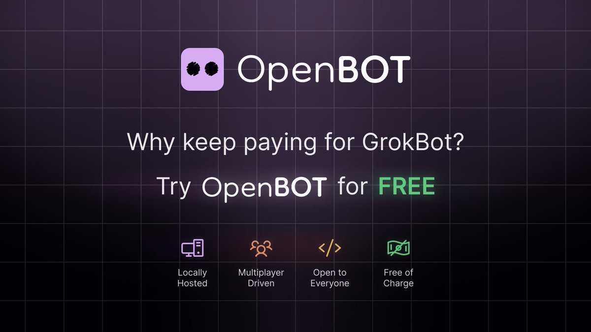OpenBot_'s tweet photo. Looking for a Grok Bot alternative?

OpenBot is open source, runs locally and most importantly. IT’S FREE. 

Create AI teammates, give them tasks, and work with them alone or with your team.

Works with Codex, Claude and Grok.

Why should you pay?