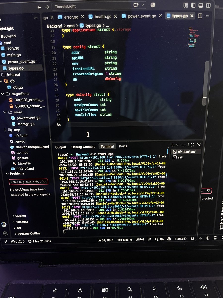 dannyclassi_c's tweet photo. BIG milestone on my ESP32 project today.
A few weeks ago I barely knew embedded systems. Started with blinking an LED.

Now:
ESP32 → persistent event queue → WiFi → Go API → PostgreSQL
10 events survived device restarts, connected to my backend, synced in order, got 201s and were removed from the local queue.

Not without pain though 😭
localhost from an ESP32 is, unsurprisingly, not my Mac.

Then I fixed networking and broke the JSON payload.
Fixed that too.

Eventually:
All pending events synced
We are cooking 🔥
Recorded the whole thing for YouTube too. 
Which I dropped yesterday.