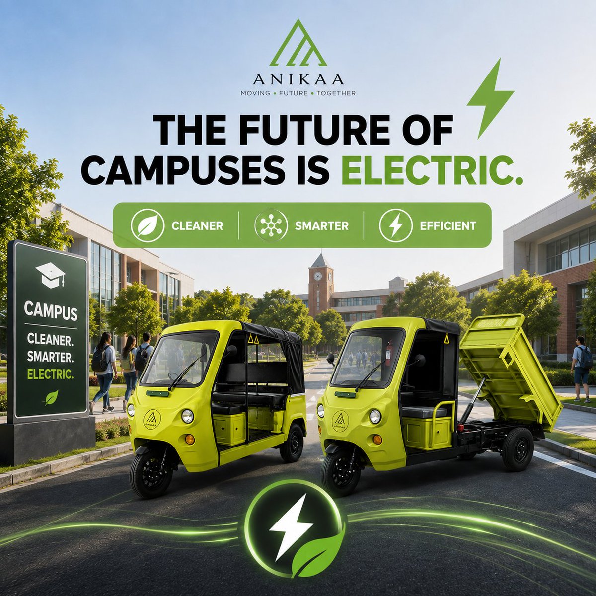 anikaaev's tweet photo. The future of campuses is electric. Smart transportation systems can help educational institutions create cleaner and more efficient campus mobility ecosystems. #CampusMobility #EVIndia #SmartCampus https://t.co/3ZnB1d9hxE