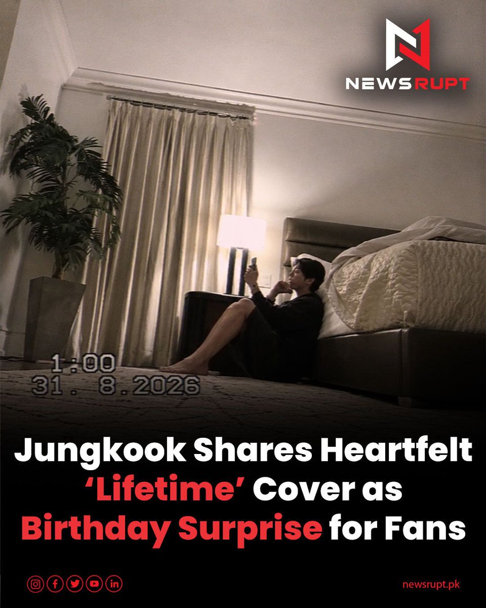 NewsruptPk's tweet photo. Jungkook shares emotional pre-birthday cover

The BTS star posted a 96-second rendition of “Lifetime” on Weverse, with fans calling the performance an early birthday gift.

#Jungkook #BTS #LifetimeCover #ARMY #Newsrupt https://t.co/jNWMkiEkFD