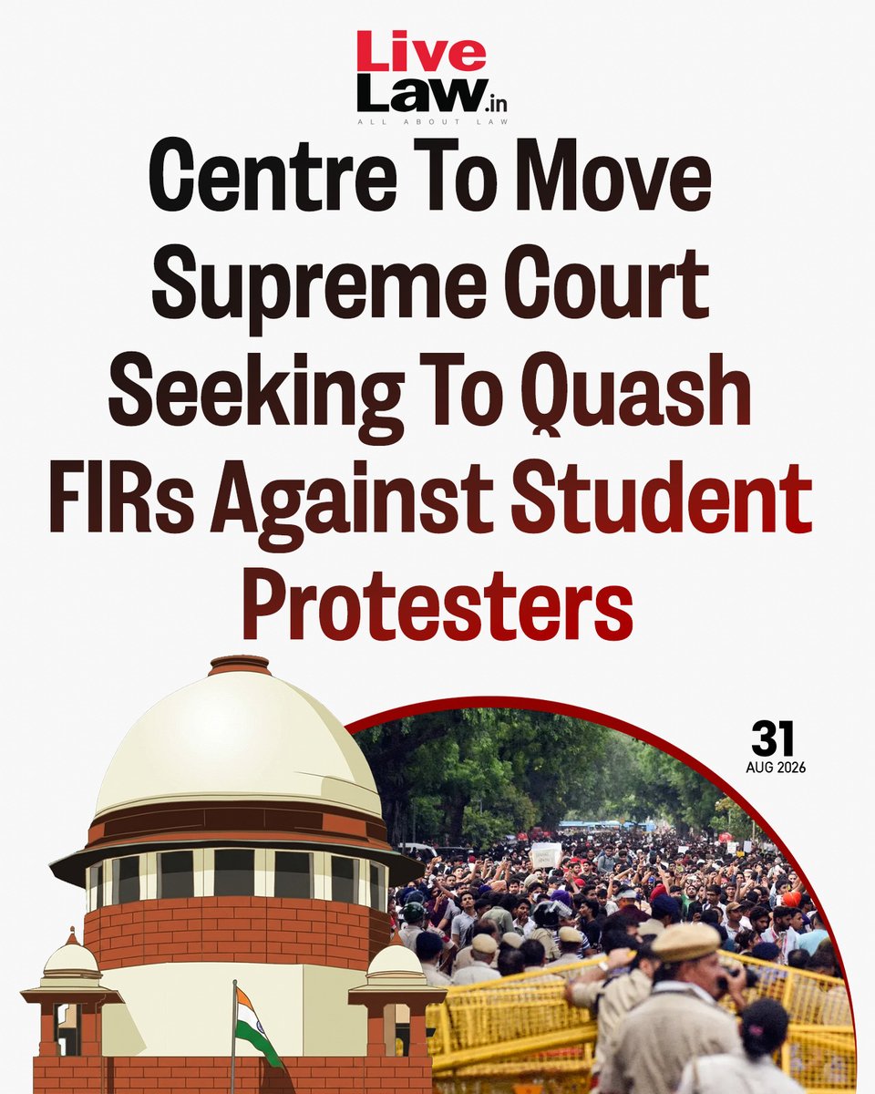LiveLawIndia's tweet photo. The Centre is filing an application urging the Supreme Court to quash the FIRs registered against student protesters invoking the special powers under Article 142 of the Constitution.
Read more: https://t.co/qscNfTlx11
#SupremeCourt #studentprotest #Article142 #FIR
#Delhi https://t.co/4YQVgFybYO