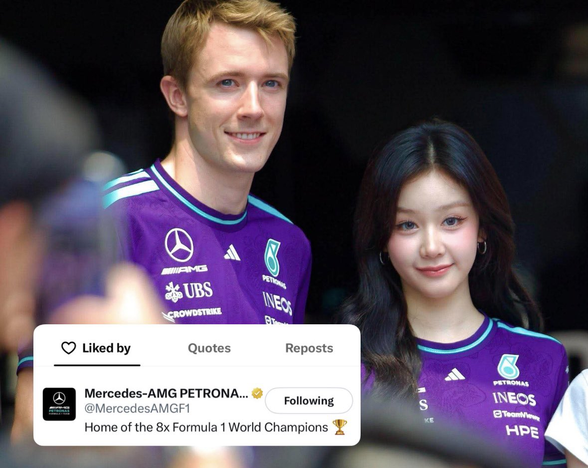 peariesps's tweet photo. แอคใหญ่ Mercedes-AMG PETRONAS F1 Team มากดเฟบรูปนี้ด้วยอะ น่ารักอะ ㅠㅠ งานเอฟวันปีนี้มาดามชั้นแตกแตนมาก 😉💕 https://t.co/xgsH4XiKnH