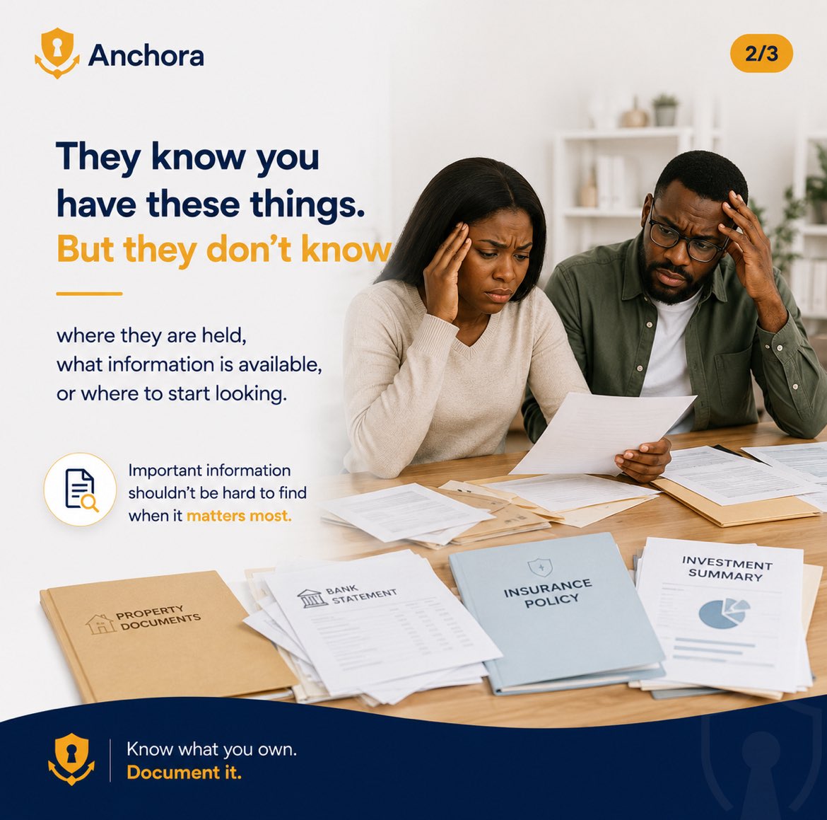 getanchora's tweet photo. Sometimes, it’s not enough to document what you own. Someone you trust should know where to find it when it matters.

With Anchora, you can choose a Trusted Contact to access your documented information when needed.

Document today!

#Anchora #TrustedContact #Document https://t.co/WAdNkjmV8j