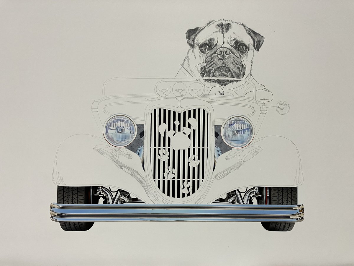 k_gahaku's tweet photo. PUG RIDERの絵の続きです。
今度は真ん中にドーンと付いている大きなグリルを
書き進めていきます🤗
福ちゃん専用にパグの顔と肉球の飾り付きです🐶
先ずは黒い部分をペタペタ🖌️🎨
#pugrider #pug #painting #パグ #イラスト https://t.co/BgysZIeQ8u