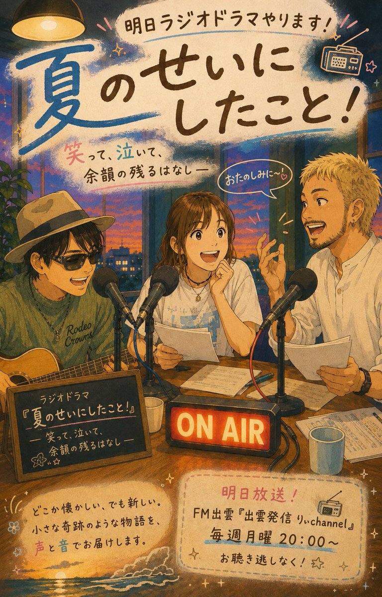 reechan0906's tweet photo. このあとラジオ！
ラジオドラマ！
ただ今脚本読み中！

FM出雲 80.1

メッセージ 
fm801@fmizumo.jp https://t.co/cp4Z5ofEaD