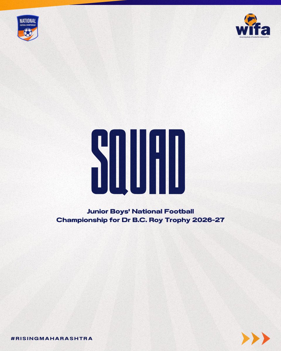 WIFAOfficial's tweet photo. Maharashtra Team Squad Revealed!! 🔥

Presenting the talented squad representing Maharashtra at the Junior Boys’ National Football Championship for Dr. B.C. Roy Trophy 2026–27 🏆

All the best, Team! Let’s make it count! 💪🏻

#BCRoyTrophy #NationalChampionship #RisingMaharashtra https://t.co/utFQnMHcz9